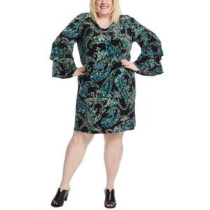 London Times Flounce Sleeve Dress Plus 2X